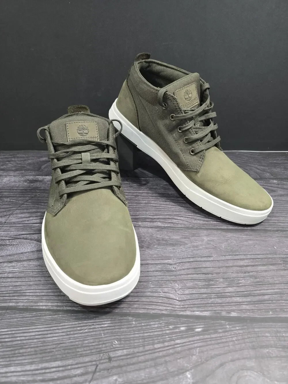 Timberland Davis Square Chukka Green Nubuck Canvas Mens Boots Size 10.5 A1Y9E